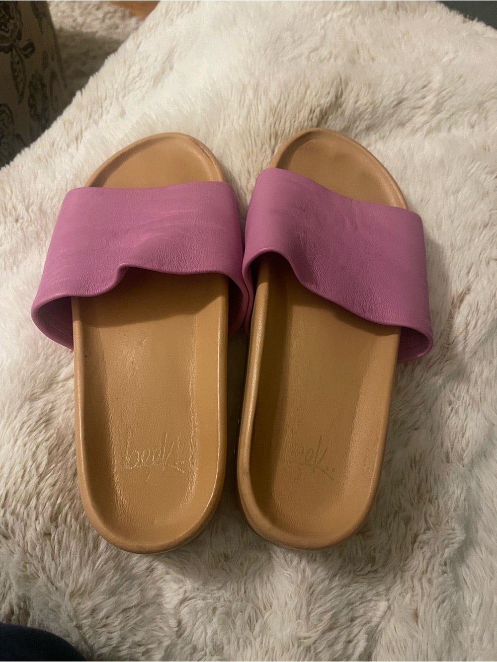 Beek Pink Leather Slide Sandals | Comfort Platform Slides | Size 7 - Picture 2 of 7